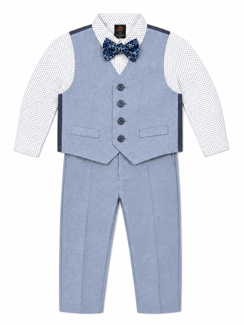 Dockers 18M Boys 4pc Suit Set Blue Vest Pants Shirt Bowtie Formal Outfit EUC